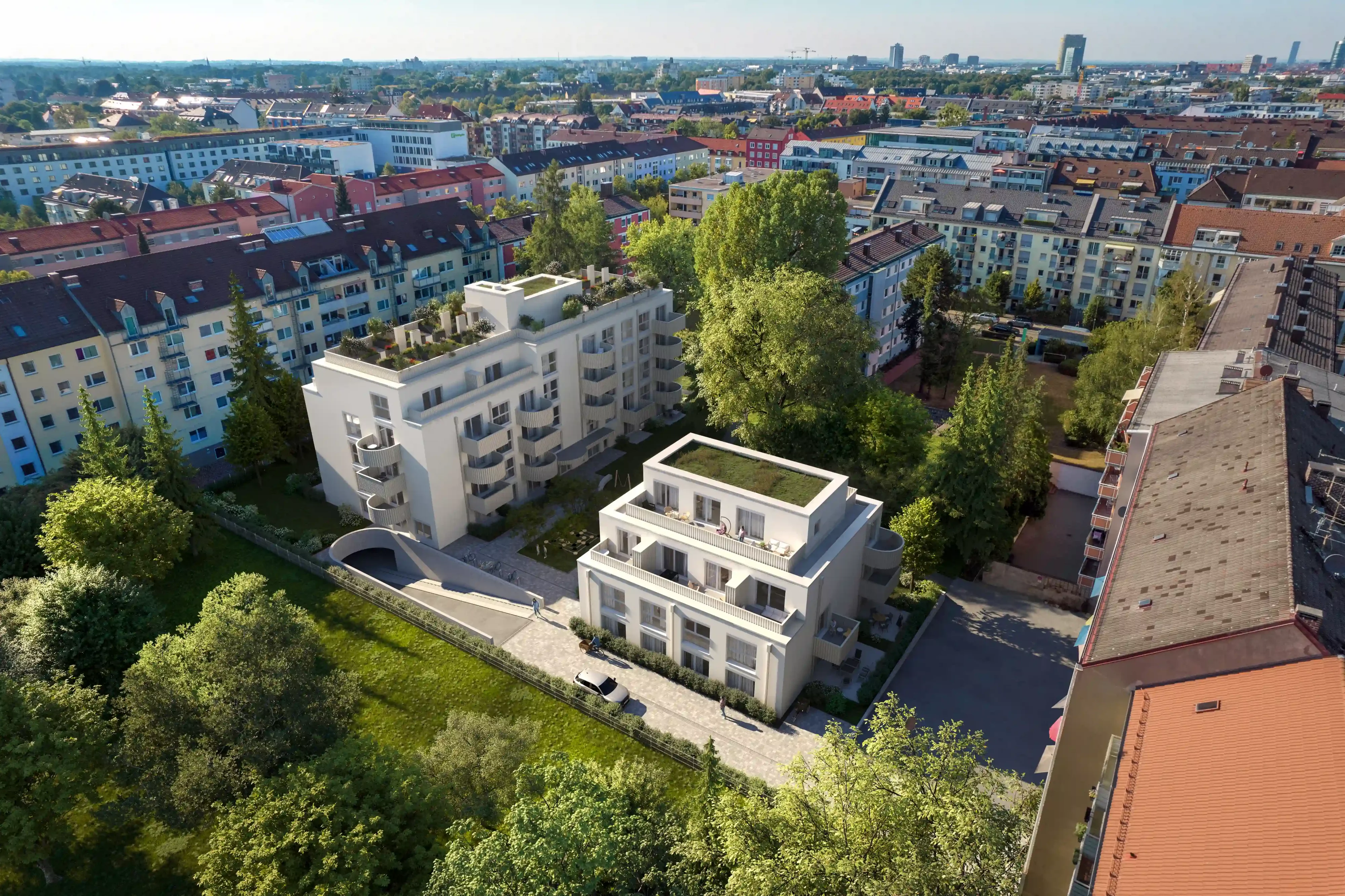 Rendering Luftbild Wohnungsbau